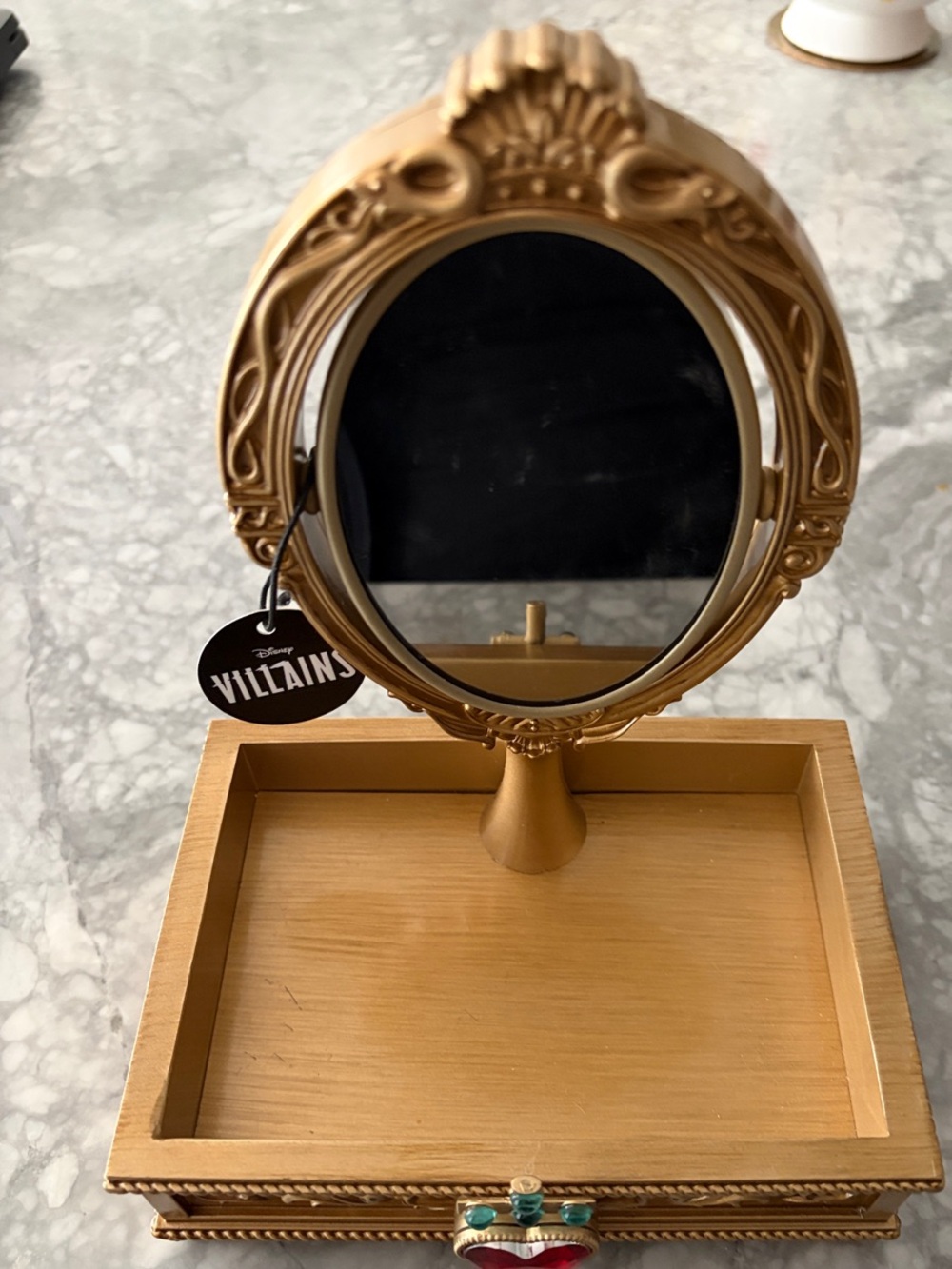 Bath and Body Works Disney Villains Gold Heart Mirror Jewelry Tray